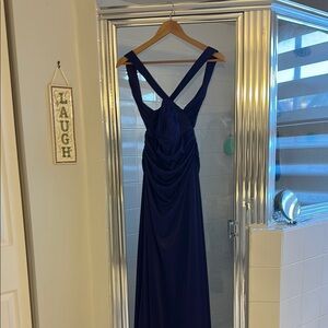Morgan Taylor Blue Sleeveless V-Neck Maxi Gown